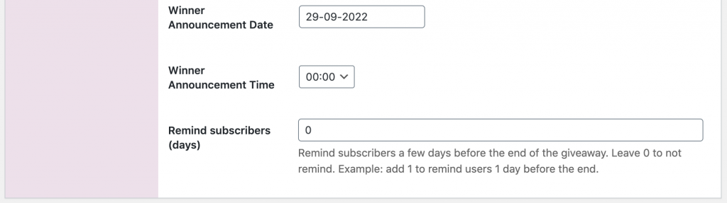 Showing remind subscribers setting